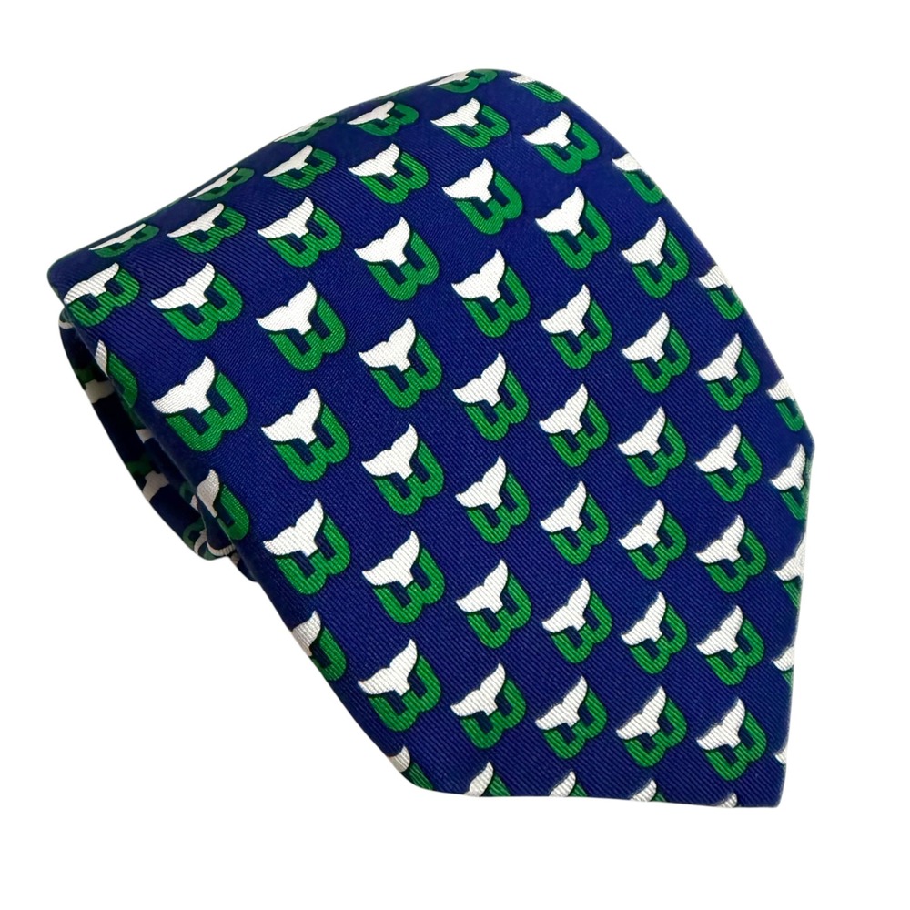 Vineyard Vines NHL Hartford Whalers Silk Tie Blue Green Whale Tail Logo 59x3